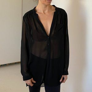 BLACK SHEER SHIRT WITH ADJUSTABLE SLEEVES